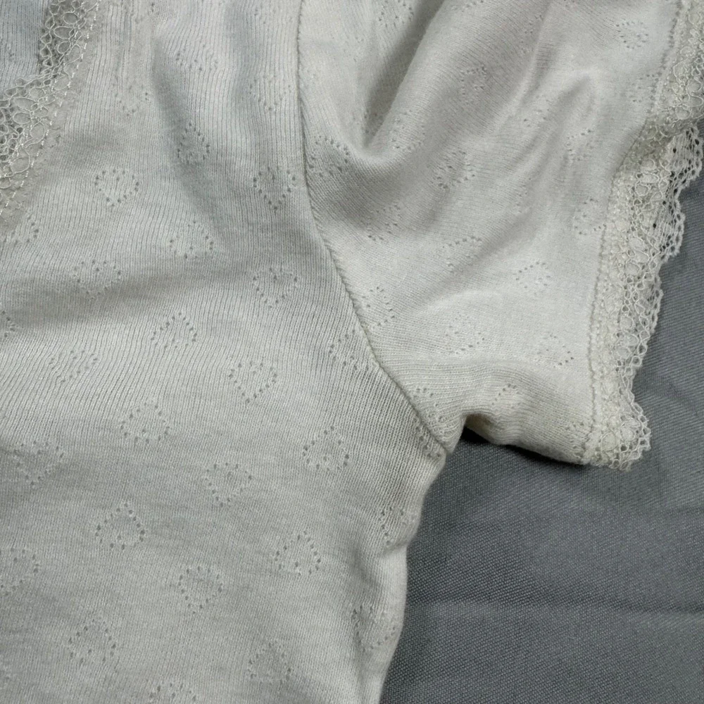 & Other Stories Paris Atelier White Heart Lace Trim Scoop Neck Top S Romantic